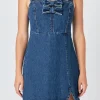 ENDLESS ROSE Denim | Tops*- Bow Trim Denim Mini Dress BLUE