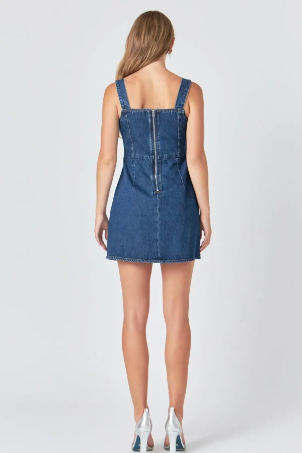 ENDLESS ROSE Denim | Tops*- Bow Trim Denim Mini Dress BLUE
