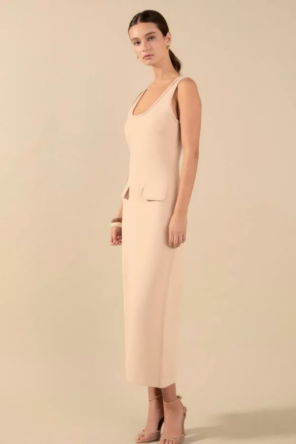 ENDLESS ROSE Tops*- Braided Knit Maxi Dress BEIGE