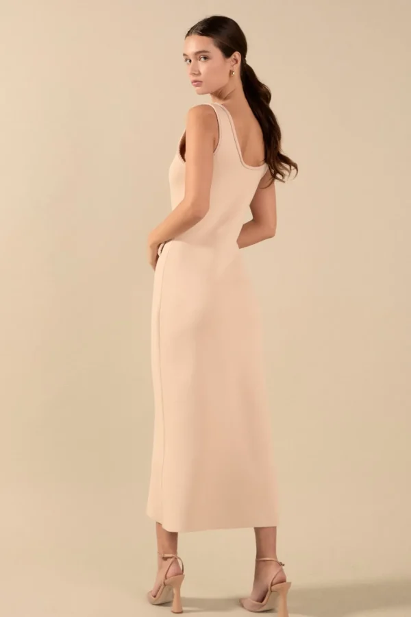ENDLESS ROSE Tops*- Braided Knit Maxi Dress BEIGE
