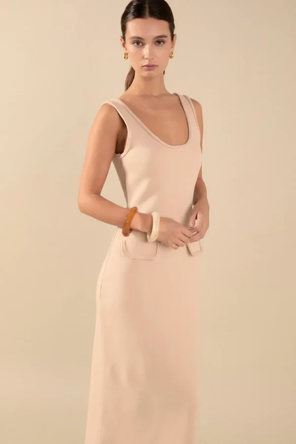 ENDLESS ROSE Tops*- Braided Knit Maxi Dress BEIGE