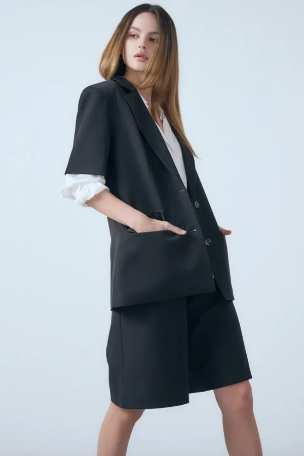 ENDLESS ROSE Matching Sets | Blazers*- Brynn Single Breasted Short Sleeve Blazer BLACK