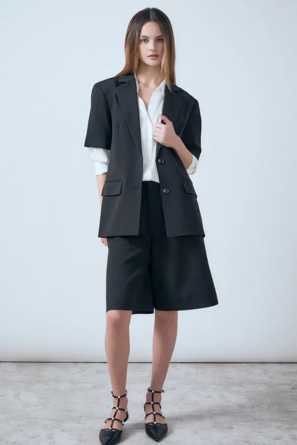 ENDLESS ROSE Matching Sets | Blazers*- Brynn Single Breasted Short Sleeve Blazer BLACK