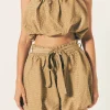 ENDLESS ROSE Tops*- Bubble Crop Top TAN