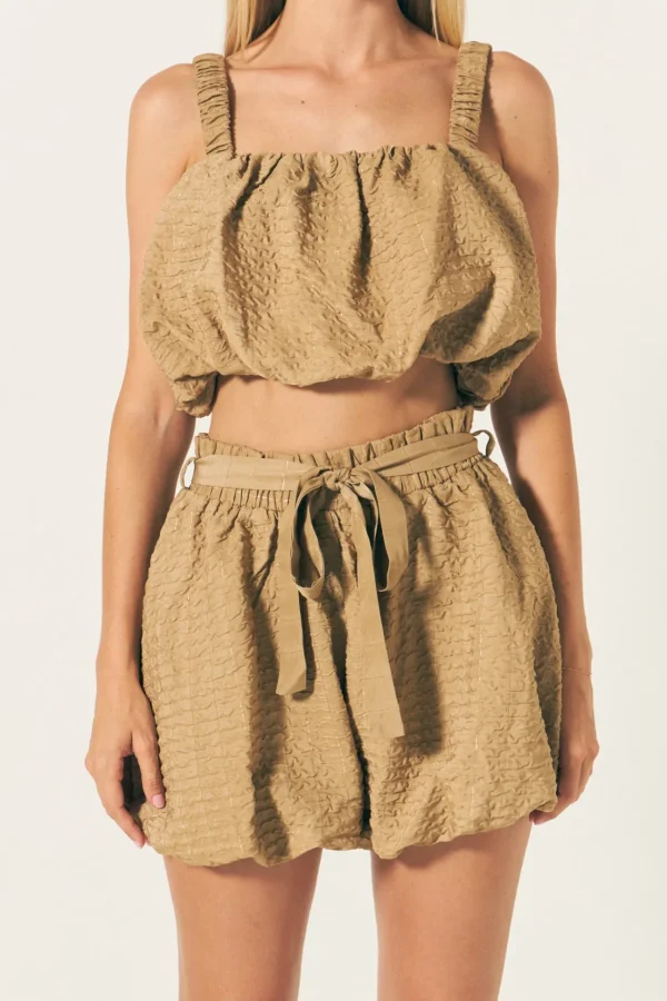 ENDLESS ROSE Tops*- Bubble Crop Top TAN