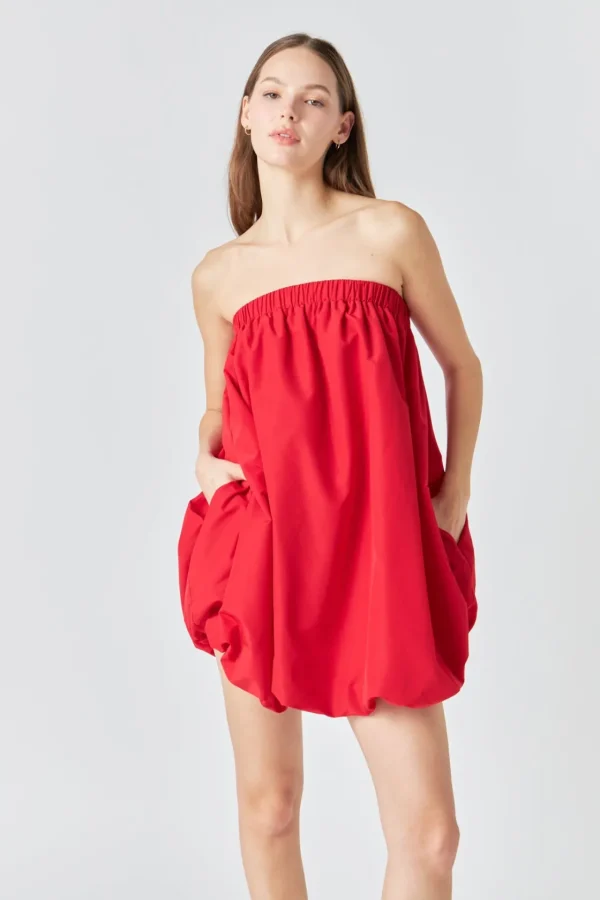 ENDLESS ROSE Strapless | Tops*- Bubble Mini Dress RED