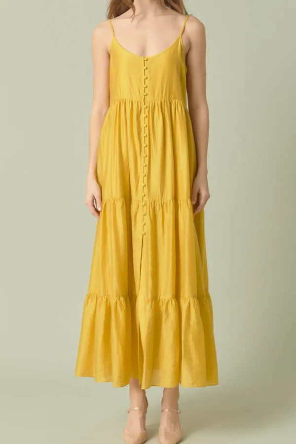 ENDLESS ROSE Tops*- Button Detail Tiered Maxi Dress