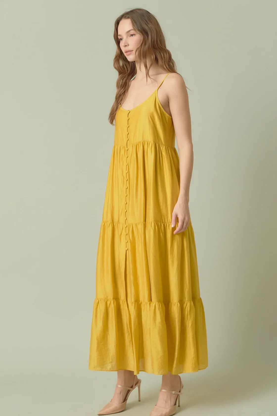 endless_rose__button_deta_1.webp ENDLESS ROSE Tops*- Button Detail Tiered Maxi Dress