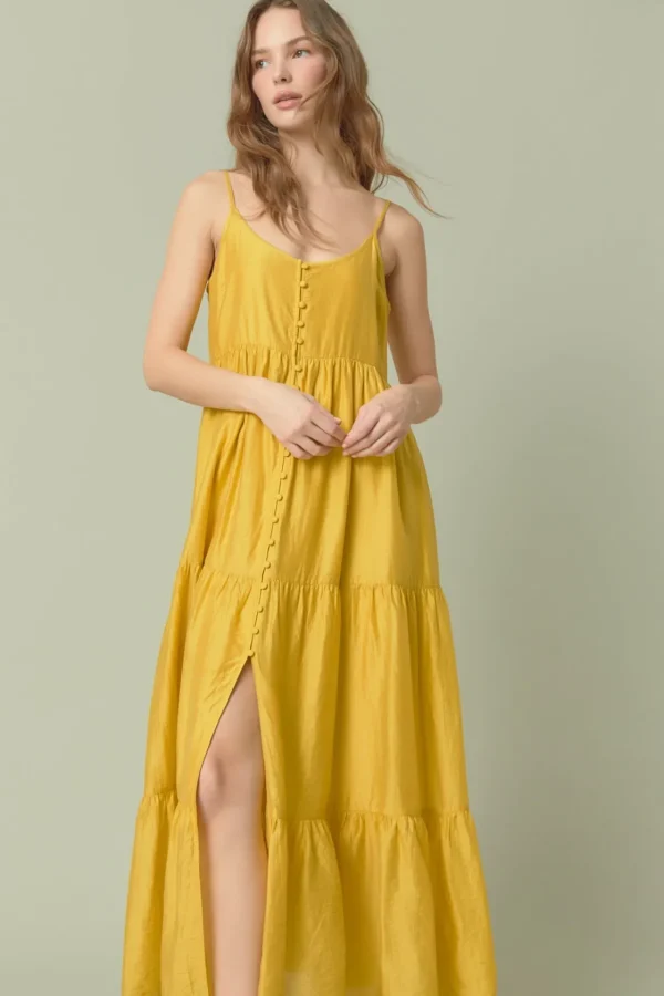 ENDLESS ROSE Tops*- Button Detail Tiered Maxi Dress