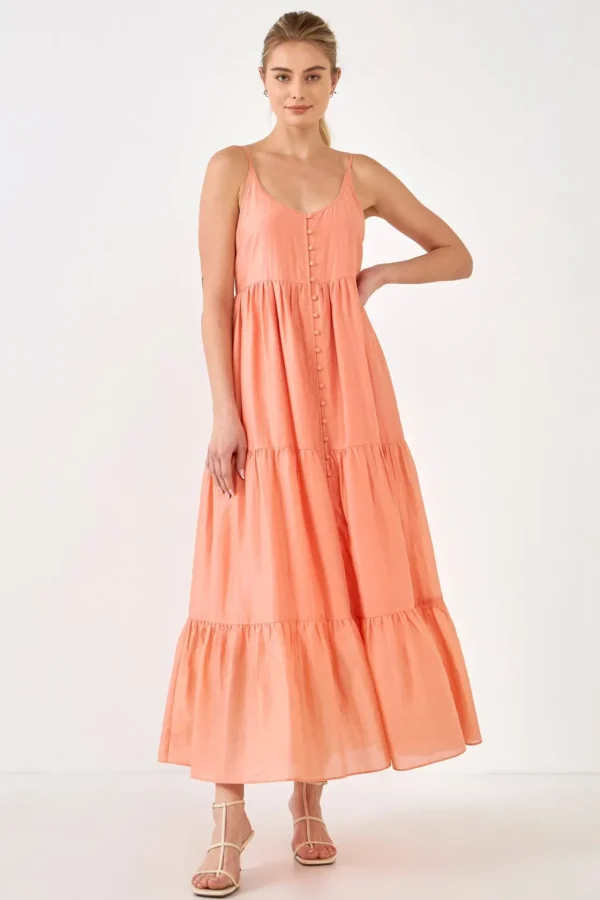 ENDLESS ROSE Tops*- Button Detail Tiered Maxi Dress
