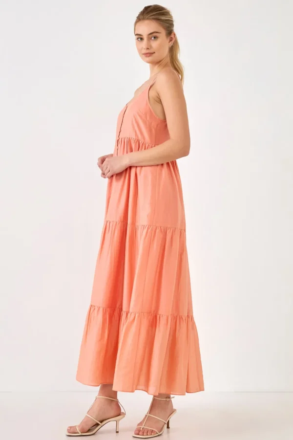 ENDLESS ROSE Tops*- Button Detail Tiered Maxi Dress