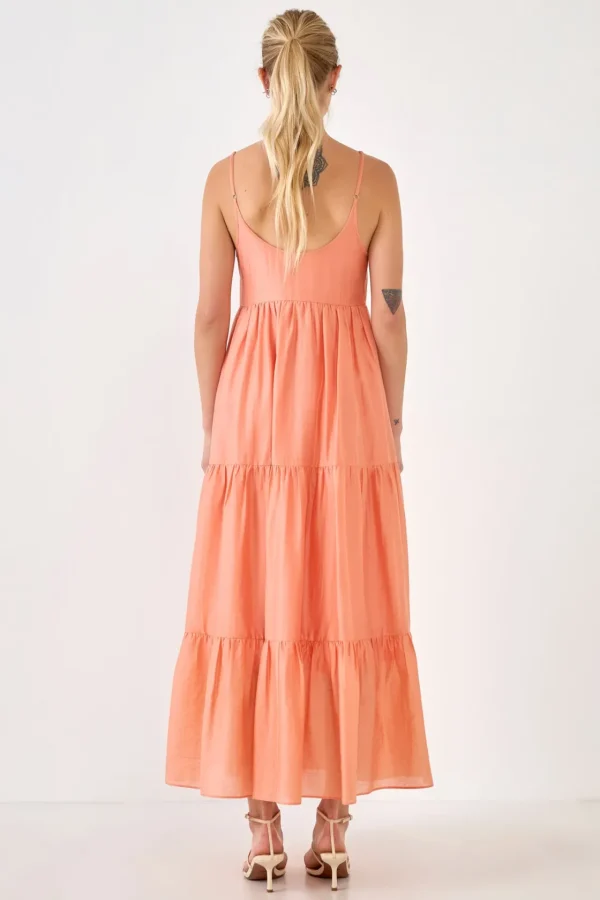 ENDLESS ROSE Tops*- Button Detail Tiered Maxi Dress
