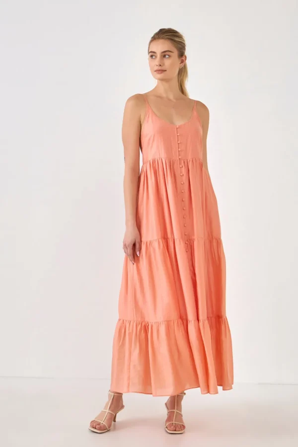 ENDLESS ROSE Tops*- Button Detail Tiered Maxi Dress