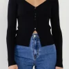 ENDLESS ROSE Tops*- Button Down Corset Detail Knit Top