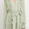 ENDLESS ROSE Tops*- Button Down Ruffle Mini Dress PISTACHIO