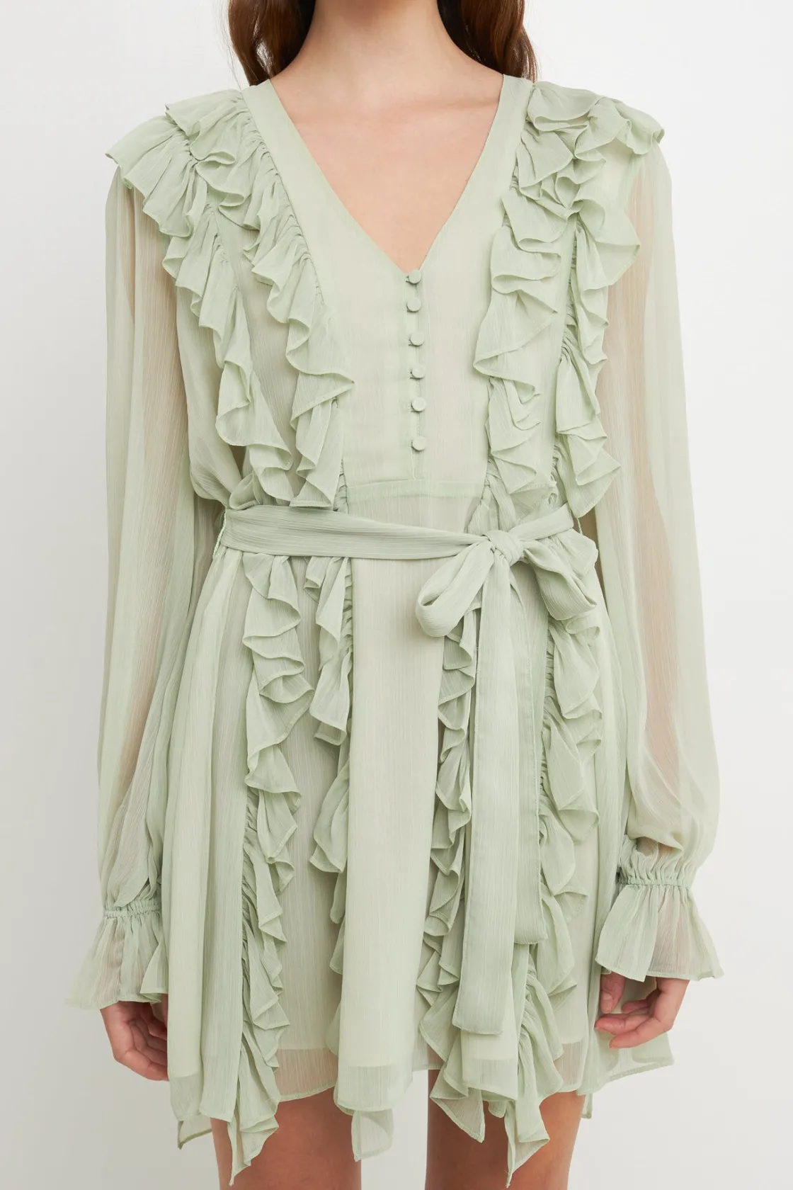 endless_rose__button_down_0.webp ENDLESS ROSE Tops*- Button Down Ruffle Mini Dress PISTACHIO