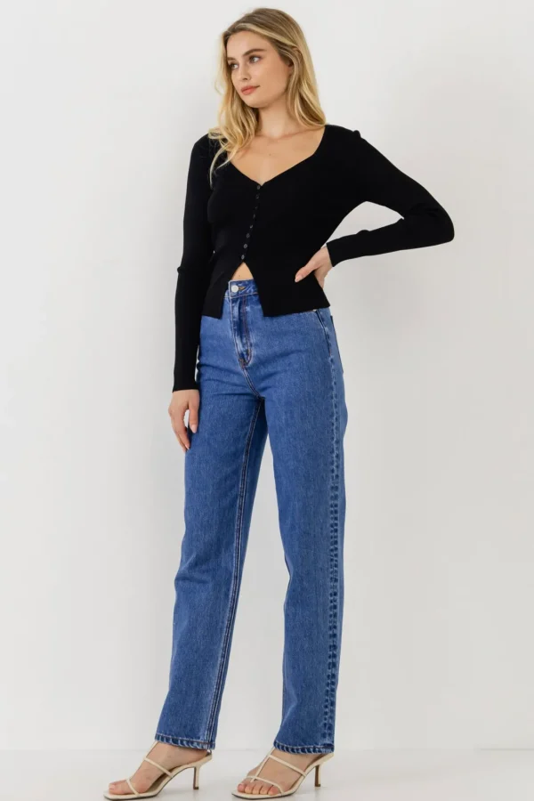 ENDLESS ROSE Tops*- Button Down Corset Detail Knit Top