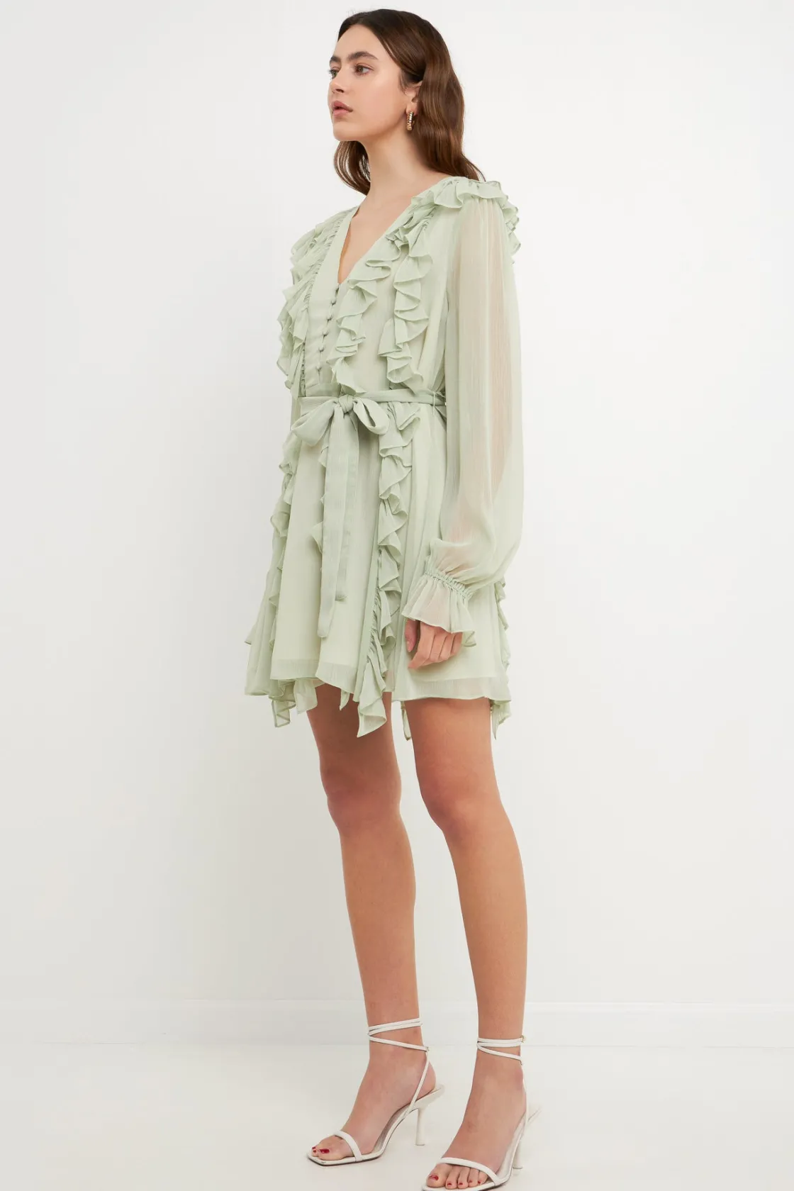 endless_rose__button_down_1.webp ENDLESS ROSE Tops*- Button Down Ruffle Mini Dress PISTACHIO