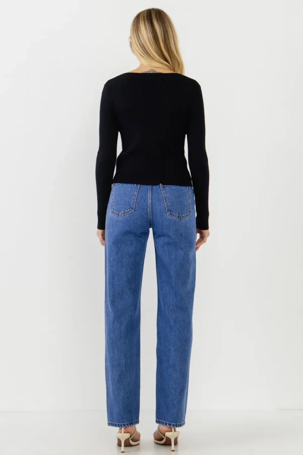 ENDLESS ROSE Tops*- Button Down Corset Detail Knit Top