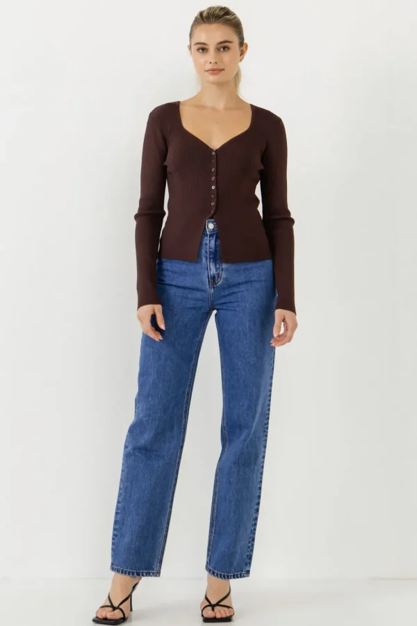 ENDLESS ROSE Tops*- Button Down Corset Detail Knit Top