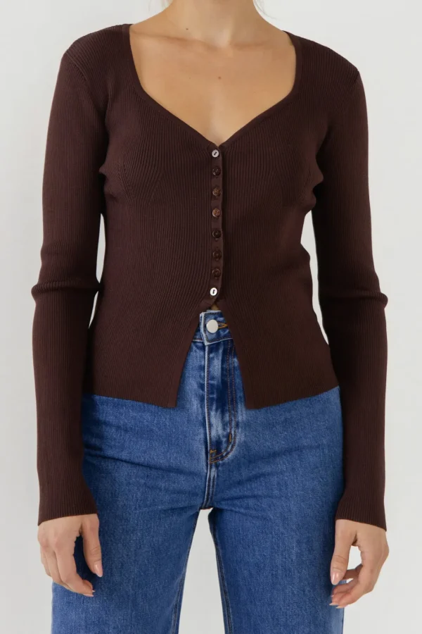 ENDLESS ROSE Tops*- Button Down Corset Detail Knit Top