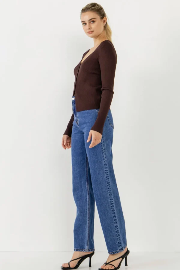 ENDLESS ROSE Tops*- Button Down Corset Detail Knit Top