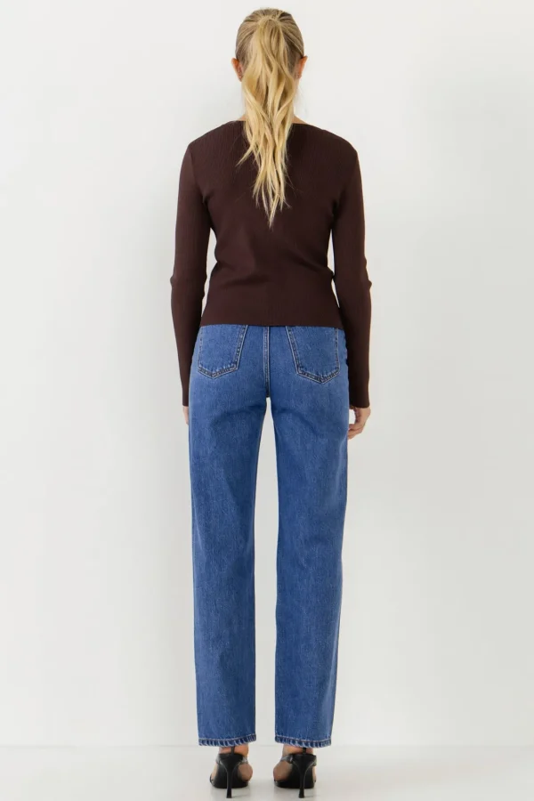 ENDLESS ROSE Tops*- Button Down Corset Detail Knit Top
