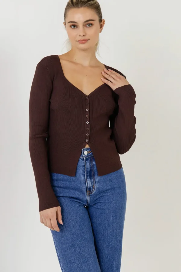 ENDLESS ROSE Tops*- Button Down Corset Detail Knit Top