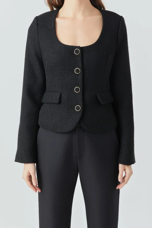 ENDLESS ROSE Jackets & Coats | Tops*- Button Up Tweed Jacket