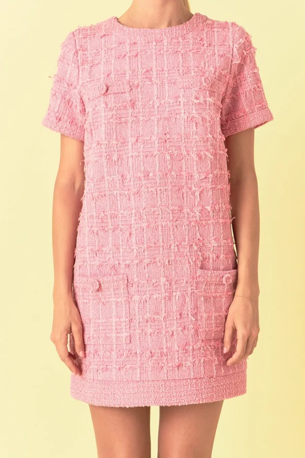 ENDLESS ROSE Tweed Dresses | Tops*- Buttoned Tweed Shift Dress PINK