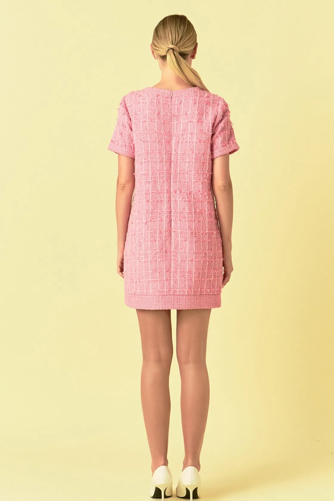 endless_rose__buttoned_tw_2.webp ENDLESS ROSE Tweed Dresses | Tops*- Buttoned Tweed Shift Dress PINK