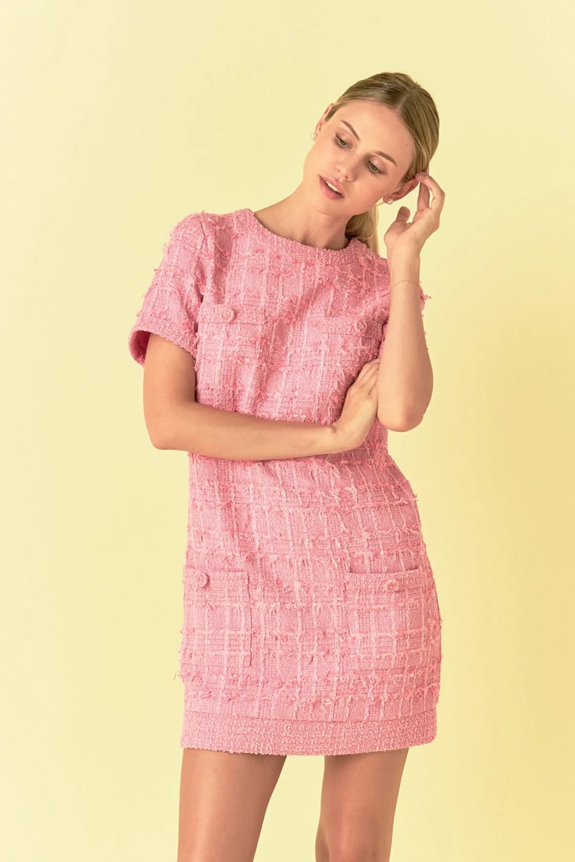 endless_rose__buttoned_tw_3.webp ENDLESS ROSE Tweed Dresses | Tops*- Buttoned Tweed Shift Dress PINK