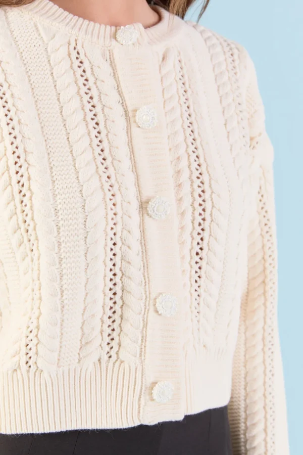 ENDLESS ROSE Sweaters & Knits | Tops*- Cable Knit Buttoned Sweater CREAM