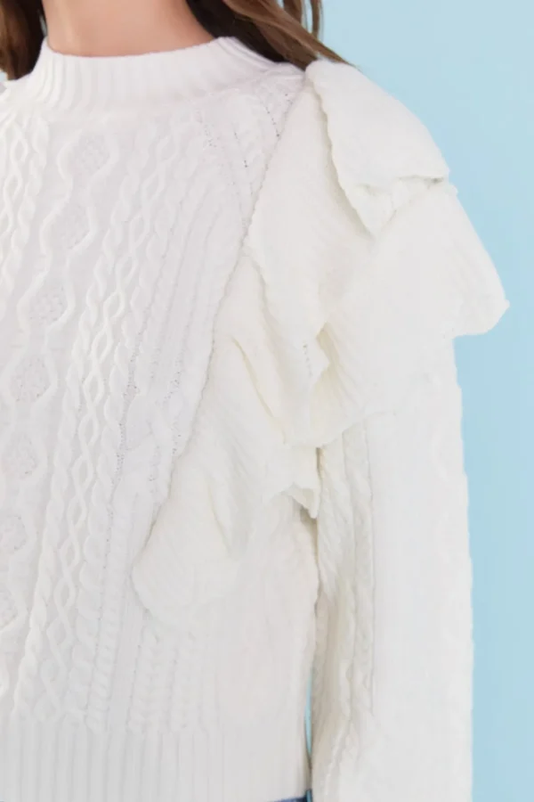 ENDLESS ROSE Sweaters & Knits | Tops*- Cable Knit Ruffled Sweater IVORY