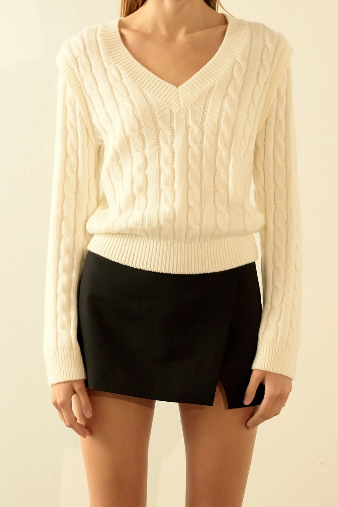 endless_rose__cable_knit__0-3.webp ENDLESS ROSE Sweaters & Knits | Tops*- Cable Knit Ribbed Sweater IVORY