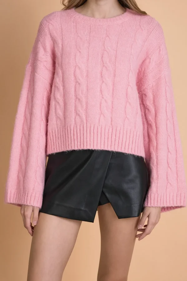 ENDLESS ROSE Sweaters & Knits | Tops*- Cable Knit Cropped Sweater PINK