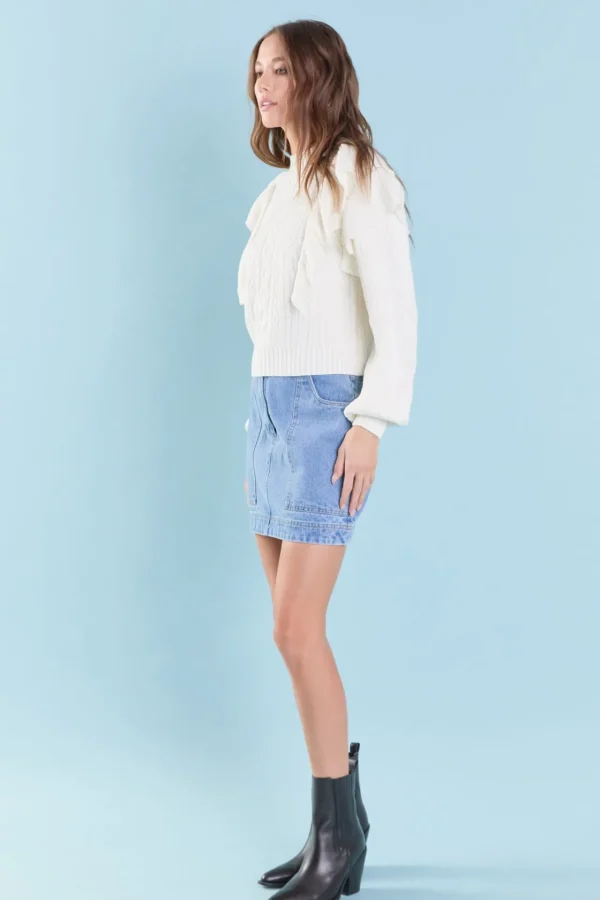 ENDLESS ROSE Sweaters & Knits | Tops*- Cable Knit Ruffled Sweater IVORY