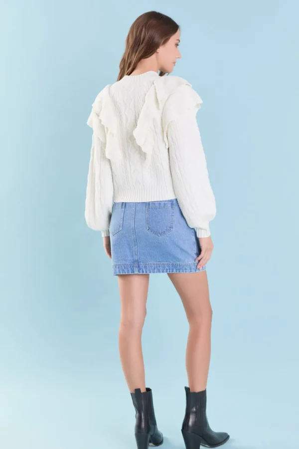ENDLESS ROSE Sweaters & Knits | Tops*- Cable Knit Ruffled Sweater IVORY
