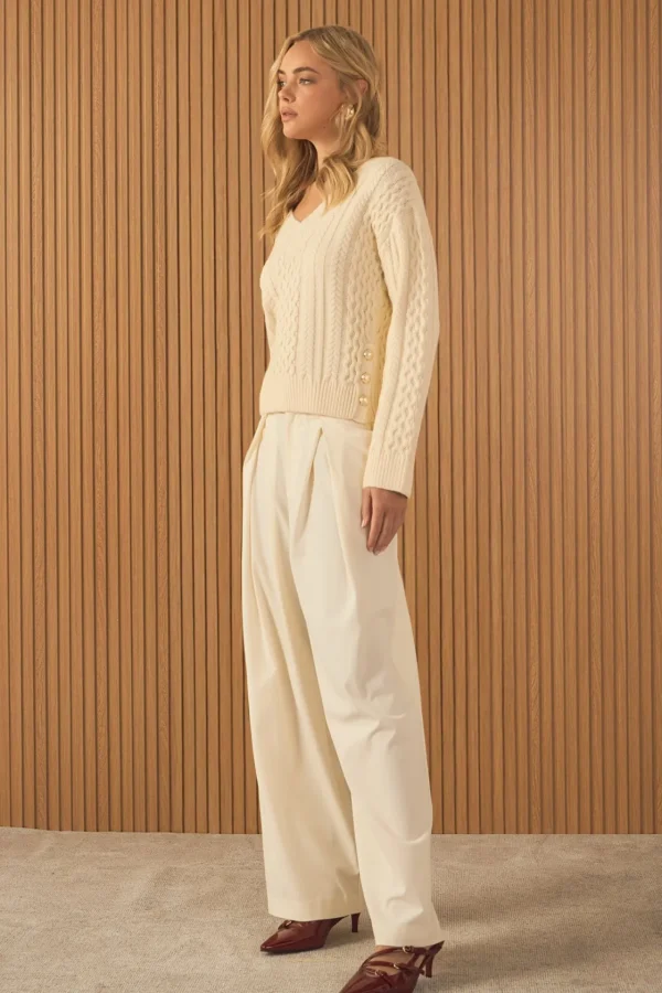 ENDLESS ROSE Sweaters & Knits | Tops*- Cable Knit V-Neck Long Sleeve Sweater IVORY