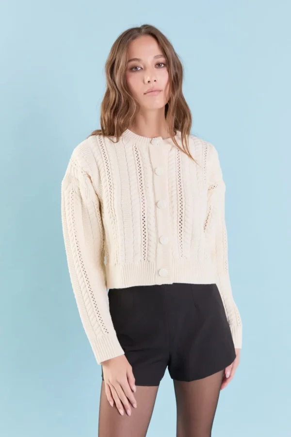ENDLESS ROSE Sweaters & Knits | Tops*- Cable Knit Buttoned Sweater CREAM