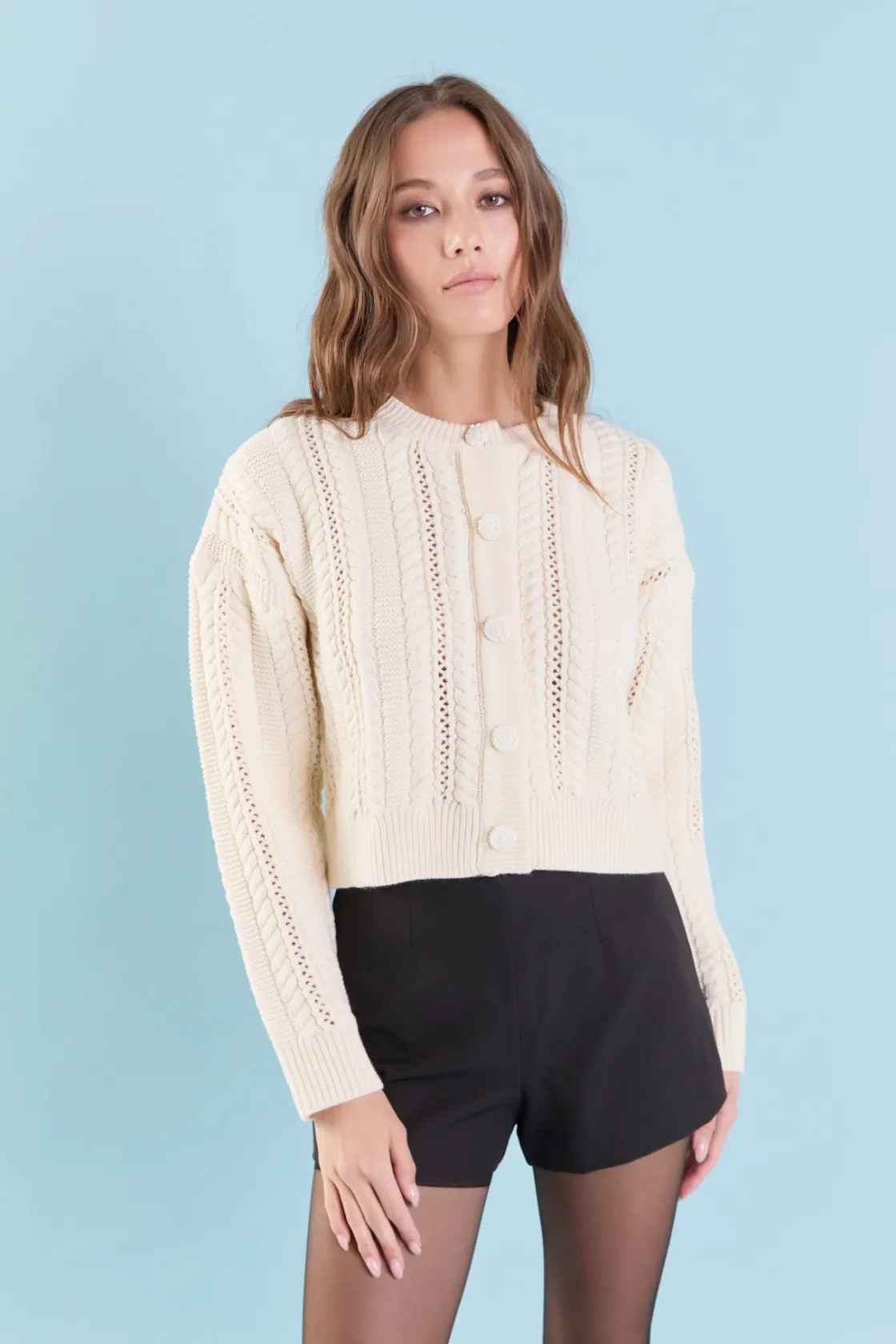 endless_rose__cable_knit__3-1.webp ENDLESS ROSE Sweaters & Knits | Tops*- Cable Knit Buttoned Sweater CREAM