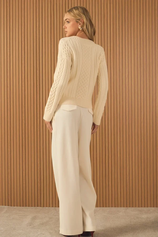 ENDLESS ROSE Sweaters & Knits | Tops*- Cable Knit V-Neck Long Sleeve Sweater IVORY