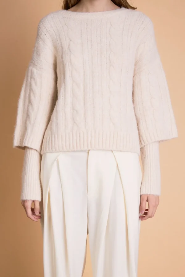 ENDLESS ROSE Sweaters & Knits | Tops*- Cable Twofer Sweater CREAM