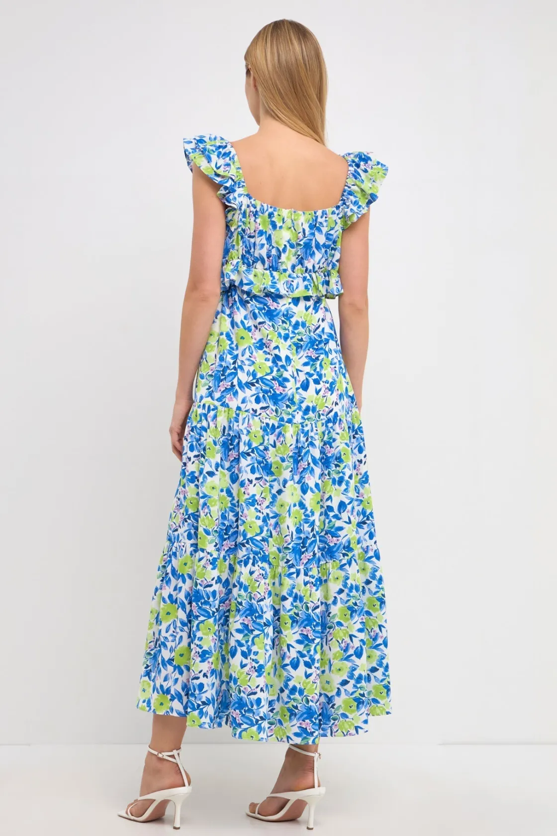 endless_rose__cap_sleeves_2.webp ENDLESS ROSE Tops*- Cap Sleeves Ruffled Maxi Dress BLUE/GREEN