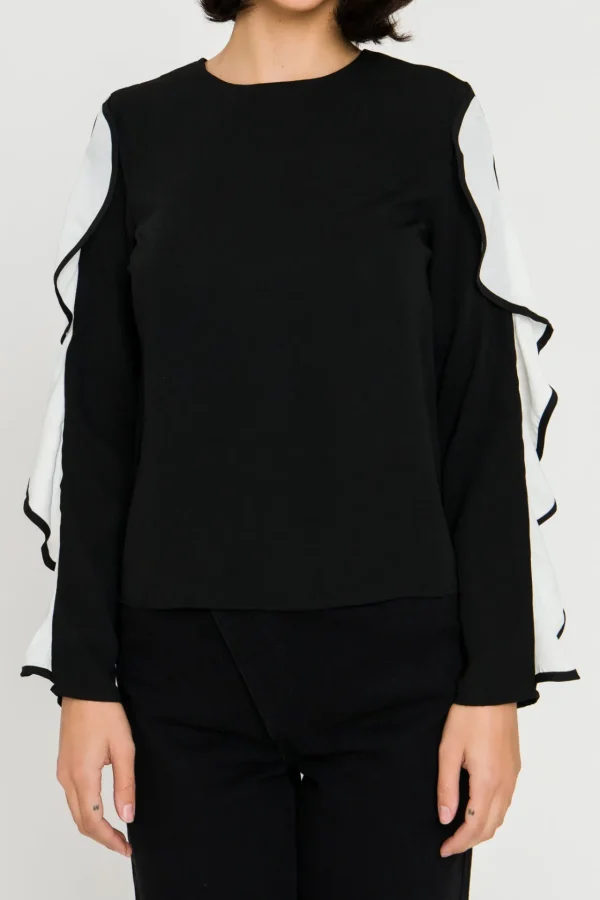 ENDLESS ROSE Shirts & Blouses | Tops*- Cascading Ruffle Blouse BLACK