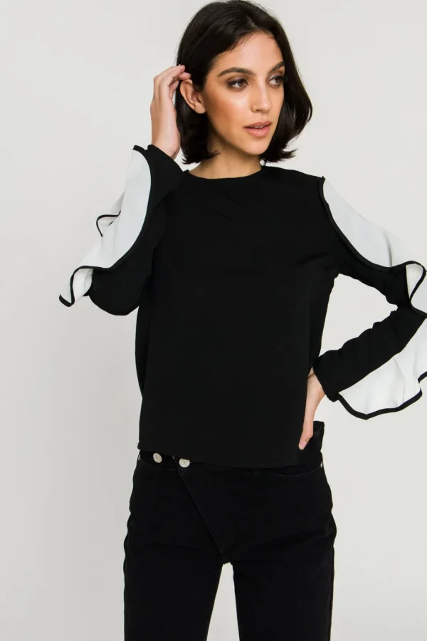 ENDLESS ROSE Shirts & Blouses | Tops*- Cascading Ruffle Blouse BLACK