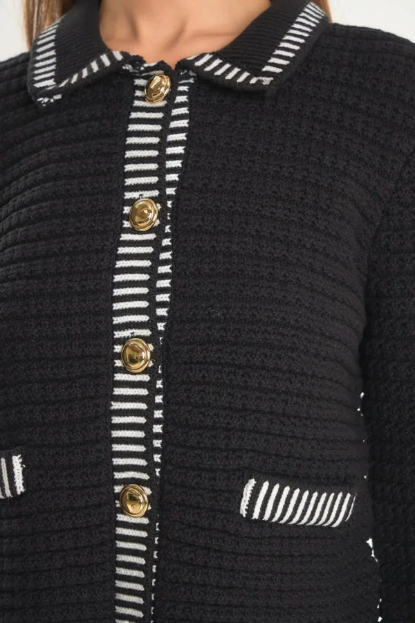 ENDLESS ROSE Sweaters & Knits | Tops*- Celine Border Buttoned Jacket BLACK/CREAM