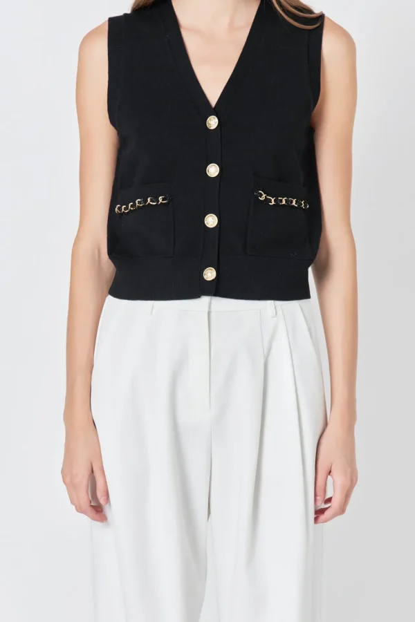 ENDLESS ROSE Tops*- Chain Detail Vest BLACK