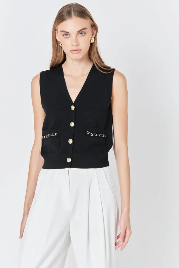 ENDLESS ROSE Tops*- Chain Detail Vest BLACK