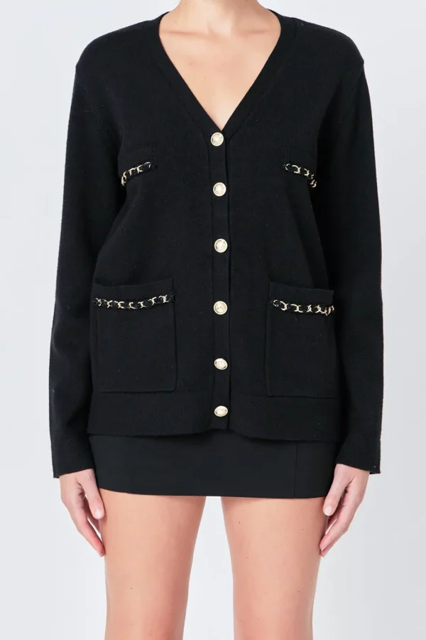 ENDLESS ROSE Jackets & Coats | Tops*- Chain Oversized Cardigan BLACK